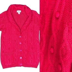 Vintage LAURICE MOHAIR cardigan with cable and knot design Fuchsia size Medium